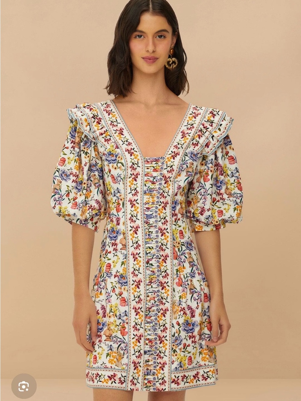 FARM Rio White Floral Mini Dress with Multicolor Print